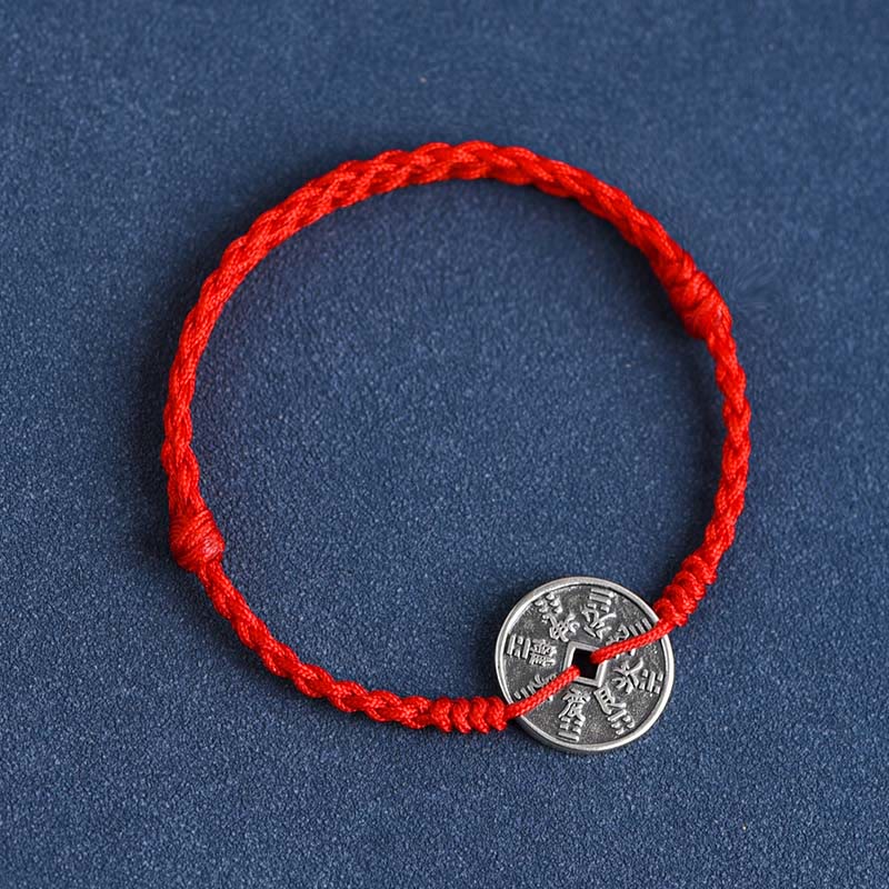 Wear FengShui 925 Sterling Silver Coin Protection Braided Bracelet Anklet