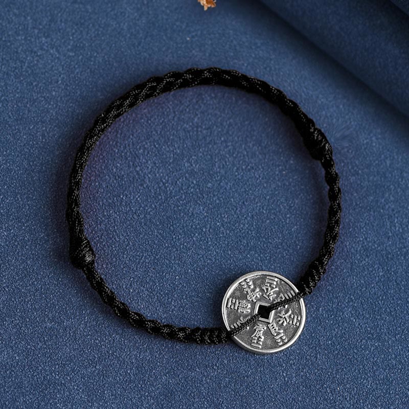 Wear FengShui 925 Sterling Silver Coin Protection Braided Bracelet Anklet