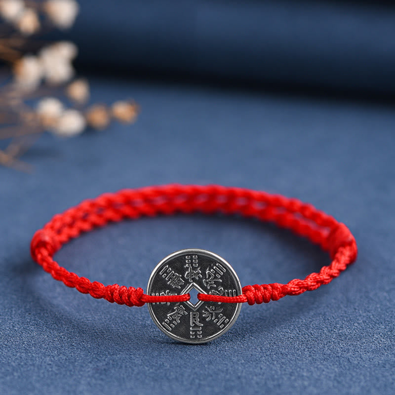 Wear FengShui 925 Sterling Silver Coin Protection Braided Bracelet Anklet