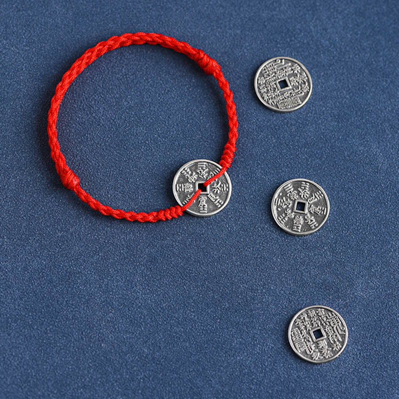 Wear FengShui 925 Sterling Silver Coin Protection Braided Bracelet Anklet