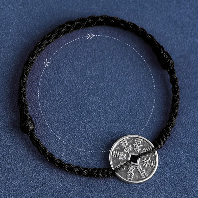 Wear FengShui 925 Sterling Silver Coin Protection Braided Bracelet Anklet