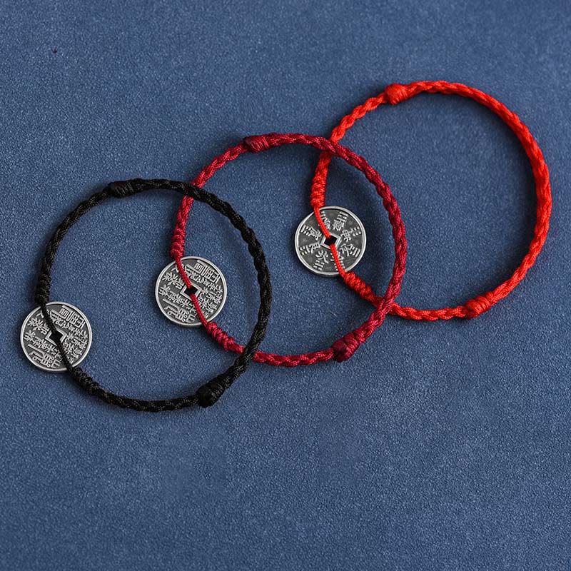 Wear FengShui 925 Sterling Silver Coin Protection Braided Bracelet Anklet
