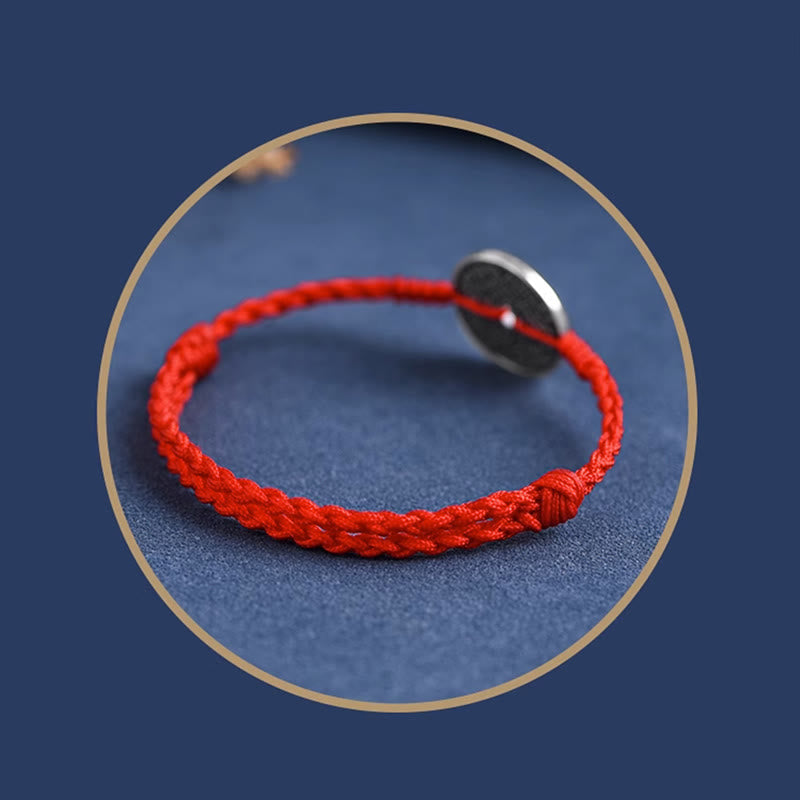 Wear FengShui 925 Sterling Silver Coin Protection Braided Bracelet Anklet