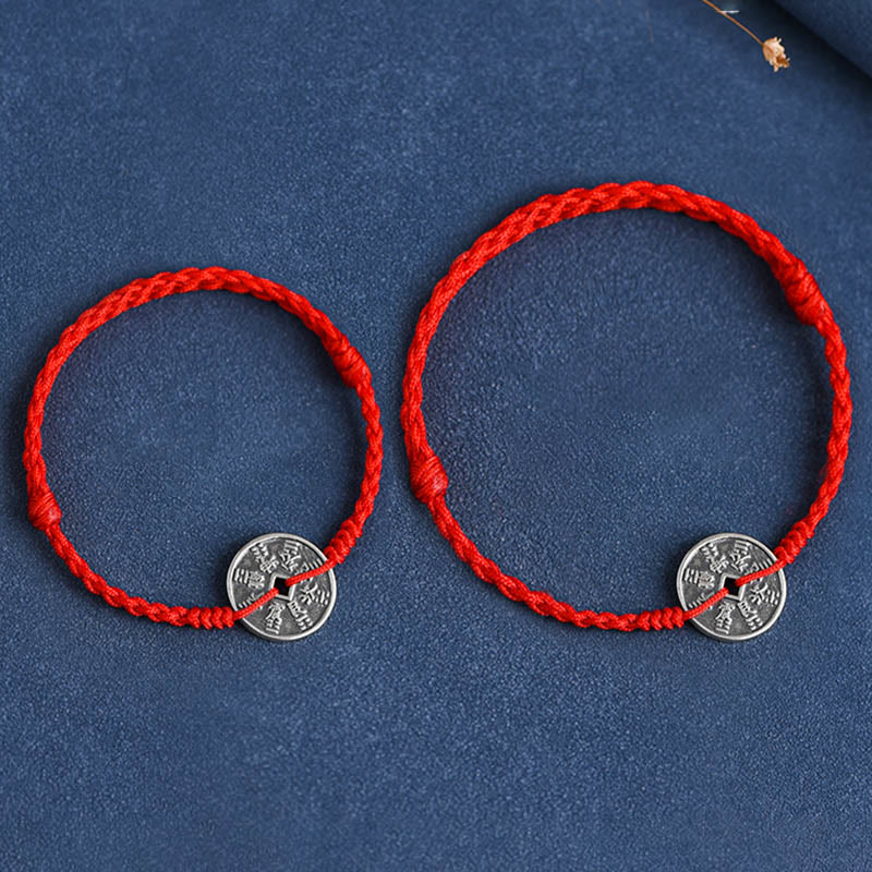 Wear FengShui 925 Sterling Silver Coin Protection Braided Bracelet Anklet