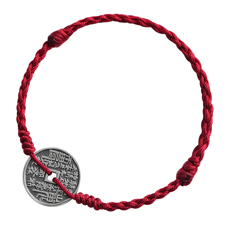 Wear FengShui 925 Sterling Silver Coin Protection Braided Bracelet Anklet