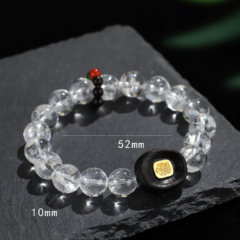 Wear FengShui White Crystal Ebony Wood Sak Yant Zashi Lhamo Healing Bracelet
