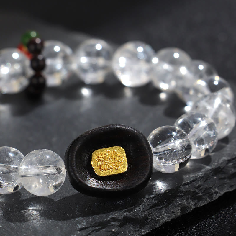 Wear FengShui White Crystal Ebony Wood Sak Yant Zashi Lhamo Healing Bracelet
