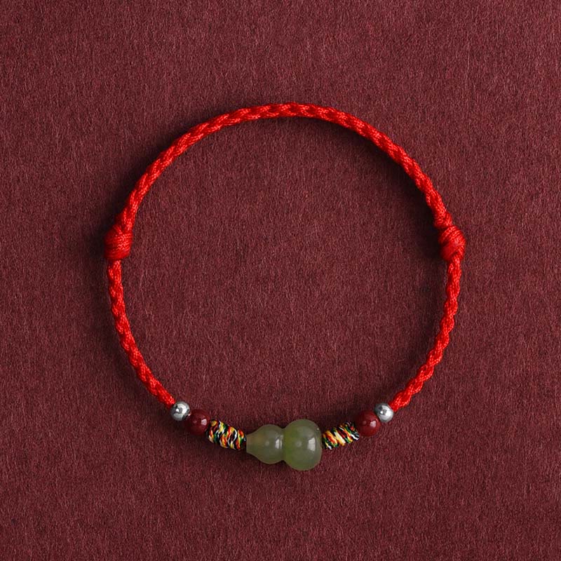 Wear FengShui Natural Hetian Jade Gourd Protection Luck Braided Bracelet Anklet