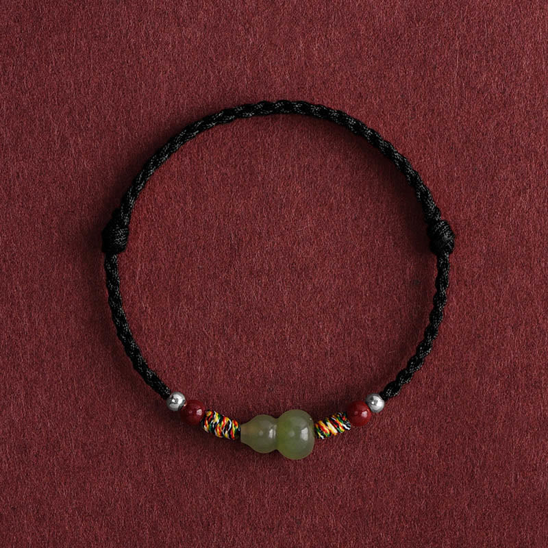 Wear FengShui Natural Hetian Jade Gourd Protection Luck Braided Bracelet Anklet