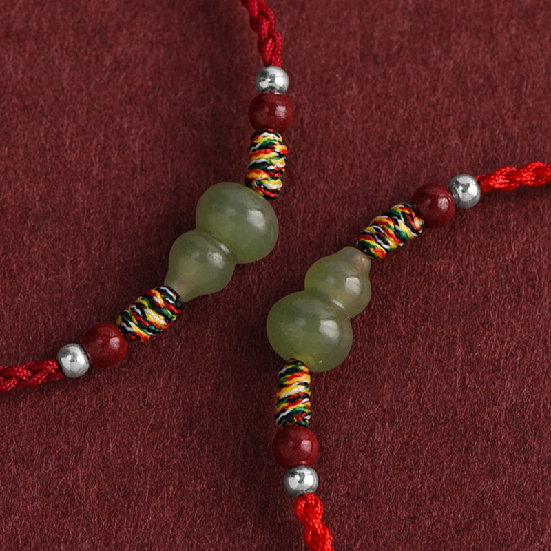 Wear FengShui Natural Hetian Jade Gourd Protection Luck Braided Bracelet Anklet