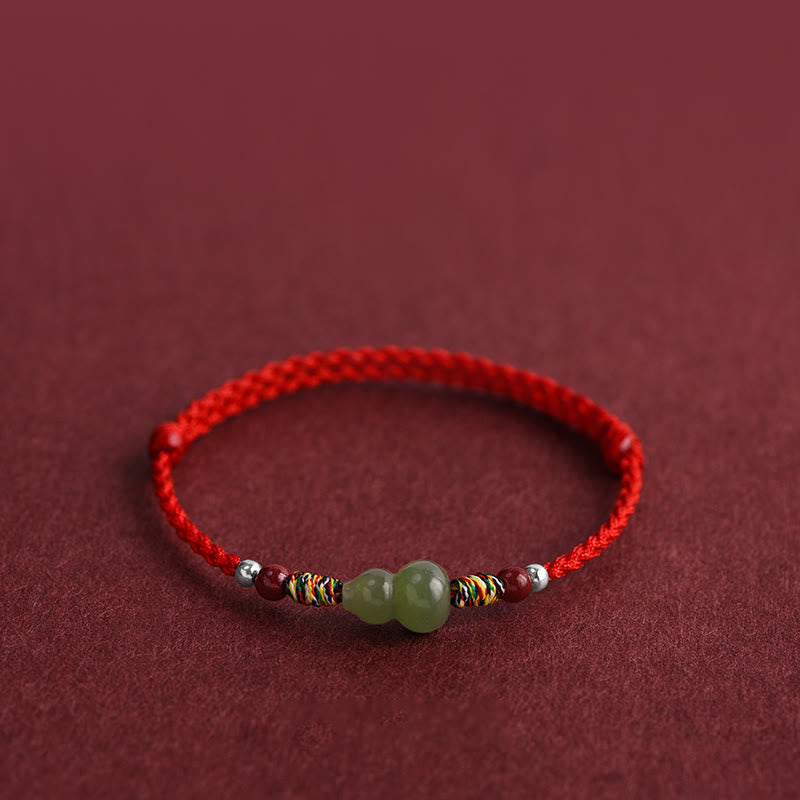 Wear FengShui Natural Hetian Jade Gourd Protection Luck Braided Bracelet Anklet