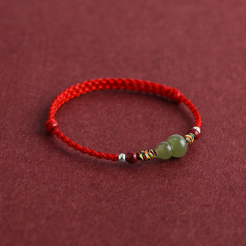 Wear FengShui Natural Hetian Jade Gourd Protection Luck Braided Bracelet Anklet