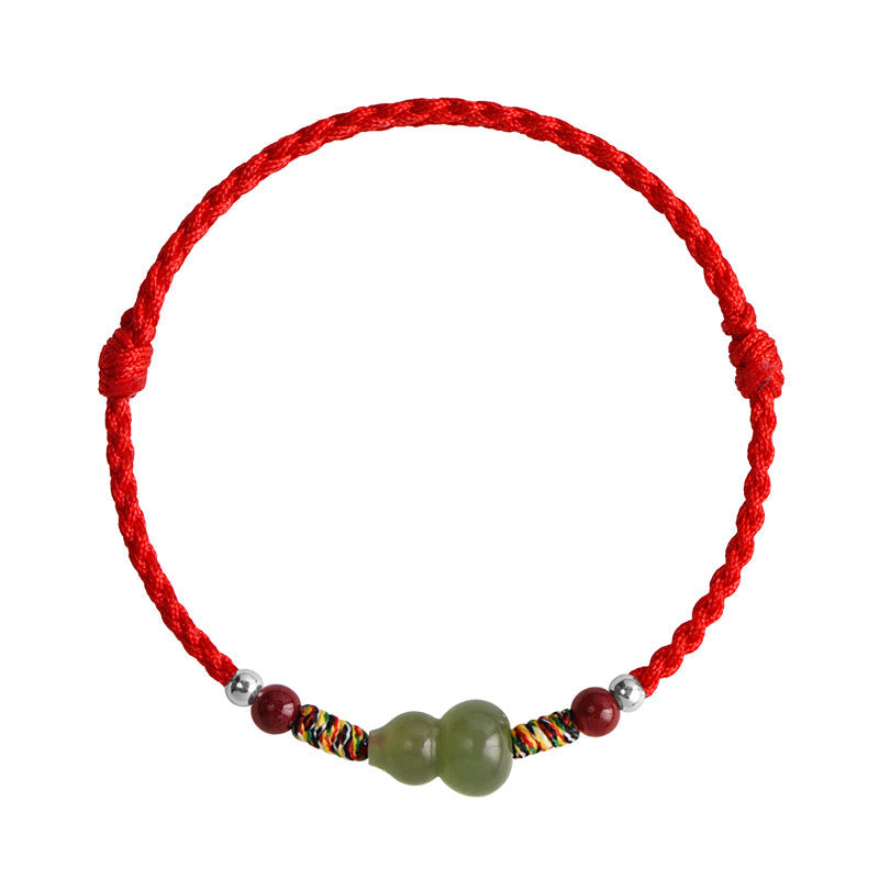 Wear FengShui Natural Hetian Jade Gourd Protection Luck Braided Bracelet Anklet