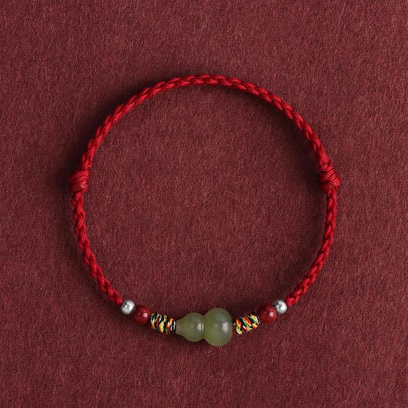 Wear FengShui Natural Hetian Jade Gourd Protection Luck Braided Bracelet Anklet