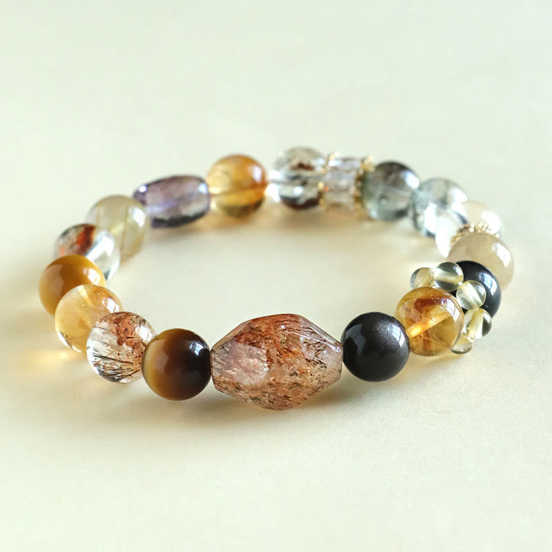 Wear FengShui Super Seven Crystal Topaz Obsidian Tiger Eye Positivity Bracelet