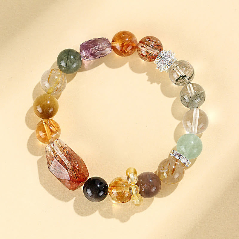 Wear FengShui Super Seven Crystal Topaz Obsidian Tiger Eye Positivity Bracelet