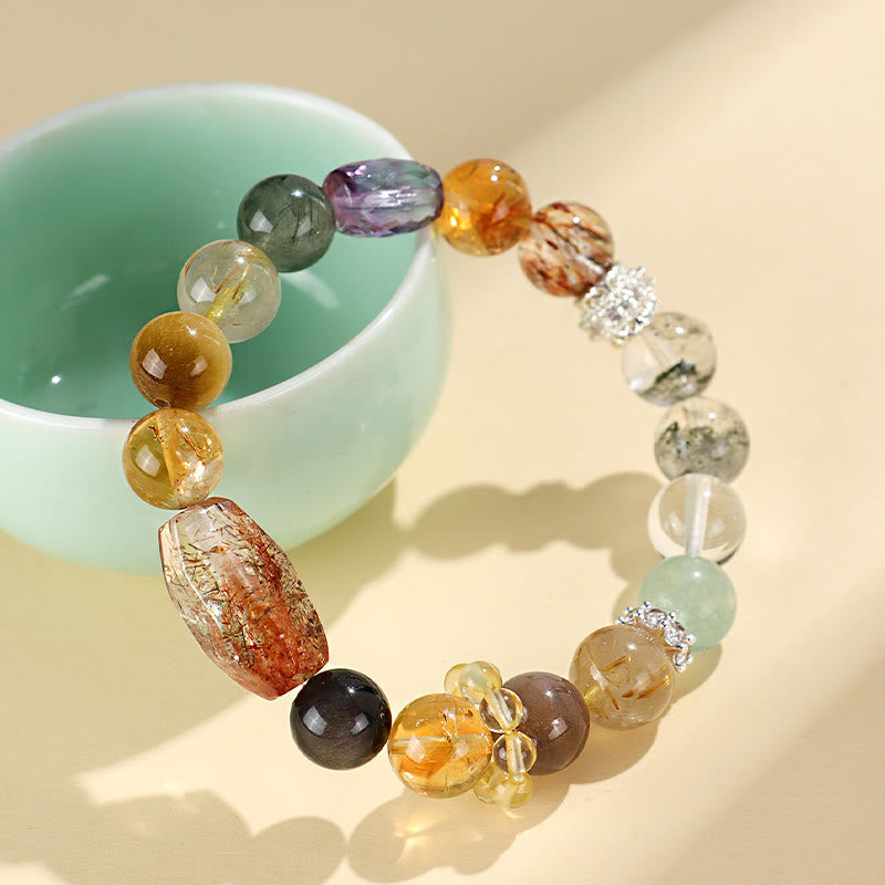 Wear FengShui Super Seven Crystal Topaz Obsidian Tiger Eye Positivity Bracelet