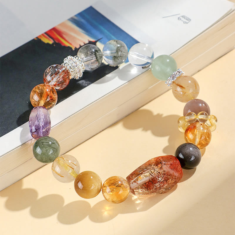 Wear FengShui Super Seven Crystal Topaz Obsidian Tiger Eye Positivity Bracelet