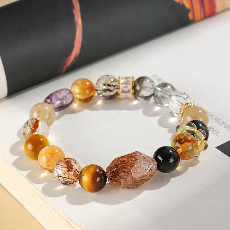 Wear FengShui Super Seven Crystal Topaz Obsidian Tiger Eye Positivity Bracelet