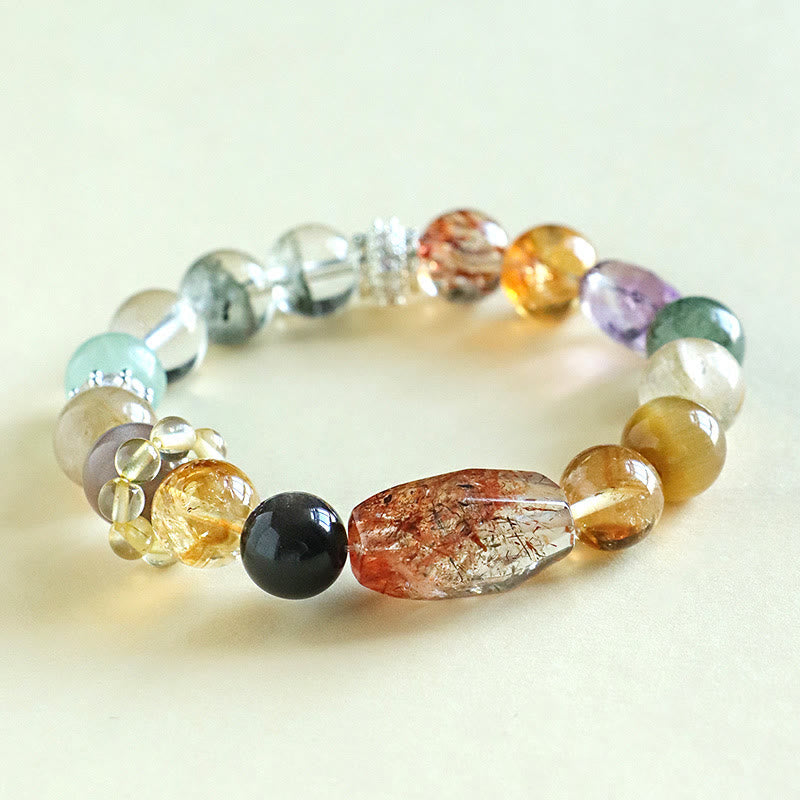 Wear FengShui Super Seven Crystal Topaz Obsidian Tiger Eye Positivity Bracelet