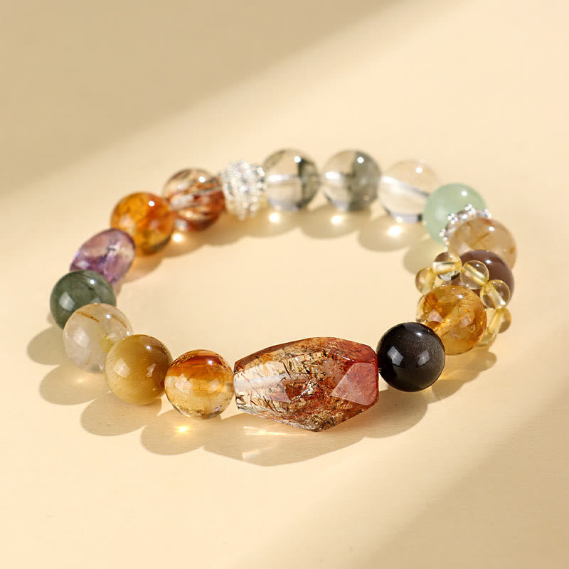 Wear FengShui Super Seven Crystal Topaz Obsidian Tiger Eye Positivity Bracelet