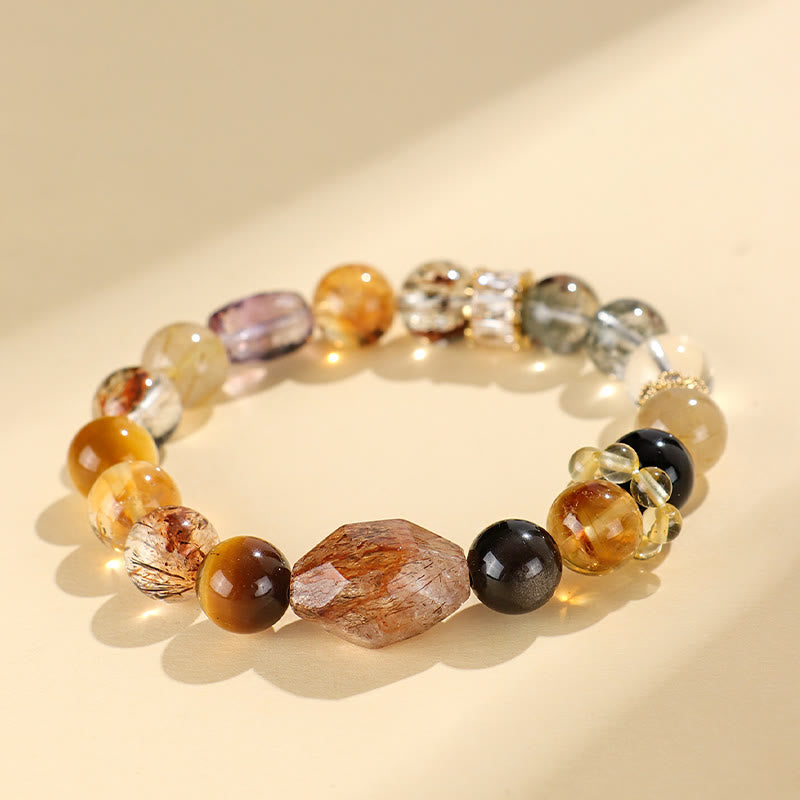 Wear FengShui Super Seven Crystal Topaz Obsidian Tiger Eye Positivity Bracelet