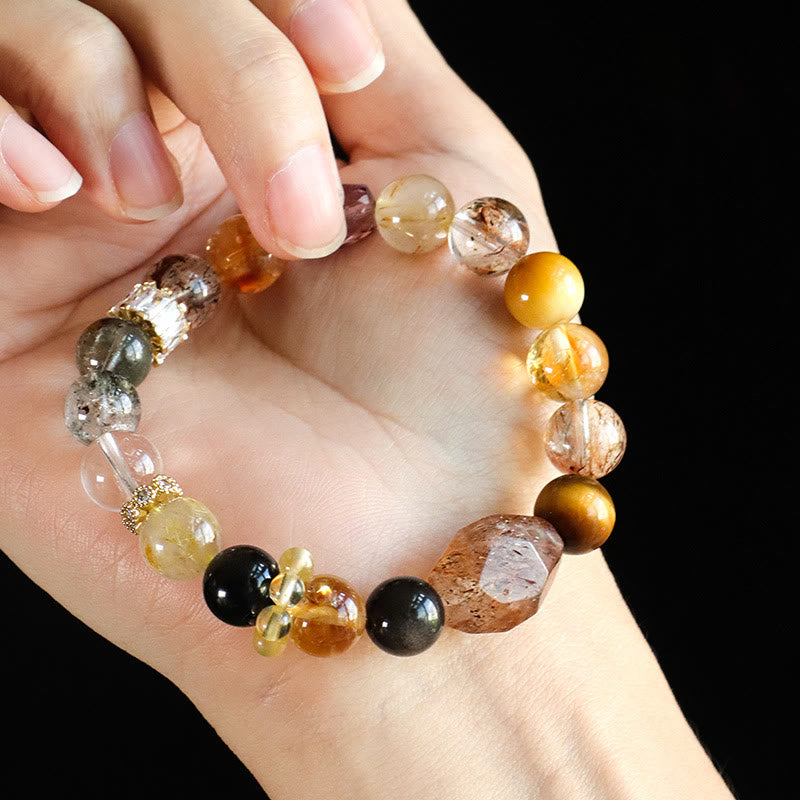 Wear FengShui Super Seven Crystal Topaz Obsidian Tiger Eye Positivity Bracelet