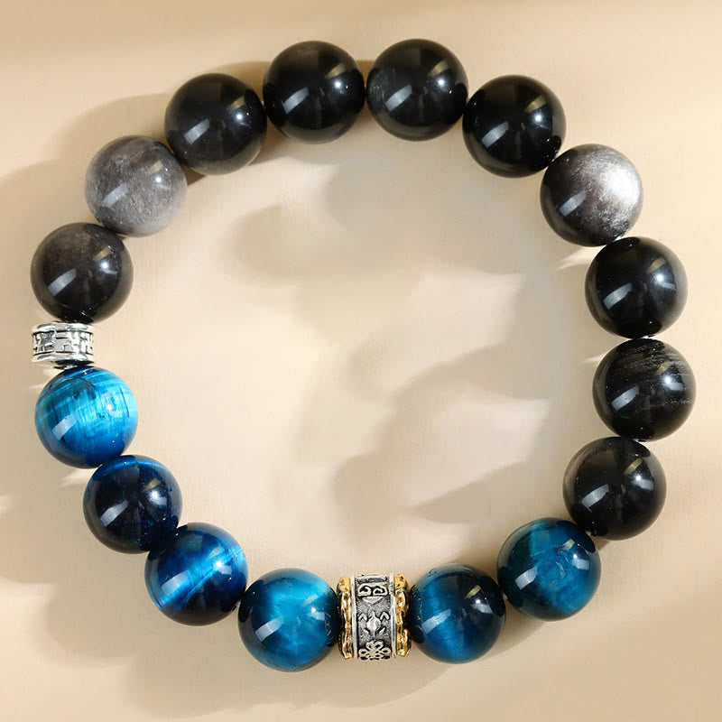 Wear FengShui Blue Tiger Eye Silver Sheen Obsidian Strength Bracelet