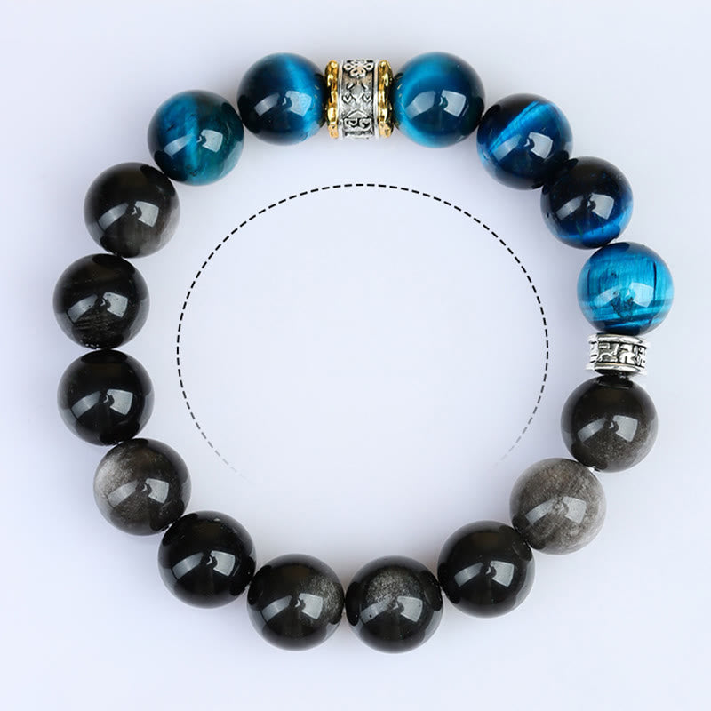 Wear FengShui Blue Tiger Eye Silver Sheen Obsidian Strength Bracelet