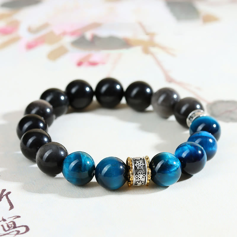 Wear FengShui Blue Tiger Eye Silver Sheen Obsidian Strength Bracelet