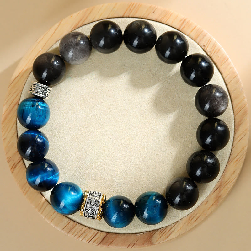 Wear FengShui Blue Tiger Eye Silver Sheen Obsidian Strength Bracelet