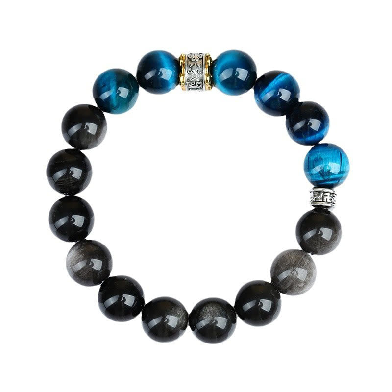 Wear FengShui Blue Tiger Eye Silver Sheen Obsidian Strength Bracelet