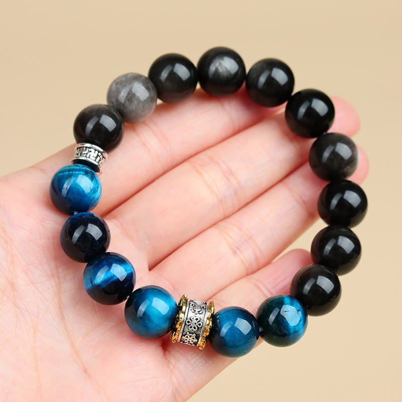 Wear FengShui Blue Tiger Eye Silver Sheen Obsidian Strength Bracelet