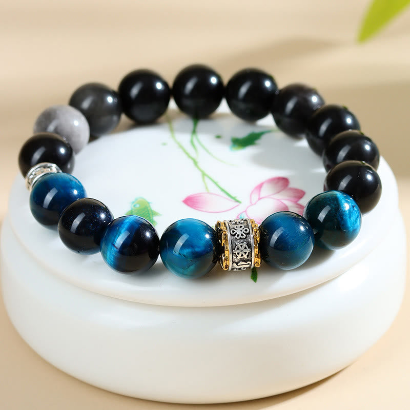 Wear FengShui Blue Tiger Eye Silver Sheen Obsidian Strength Bracelet
