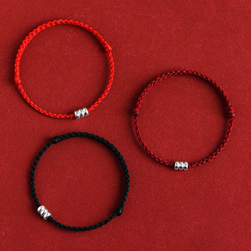 Wear FengShui 925 Sterling Silver Beads Protection Luck Braided Bracelet Anklet