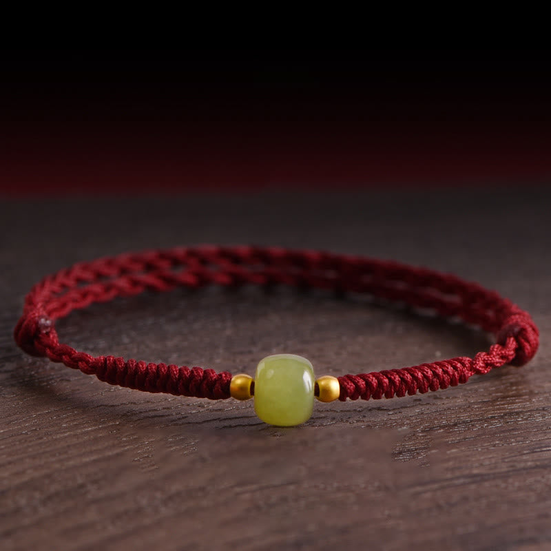 Wear FengShui Natural Hetian Jade 999 Gold Beads Protection Luck Braided Bracelet Anklet