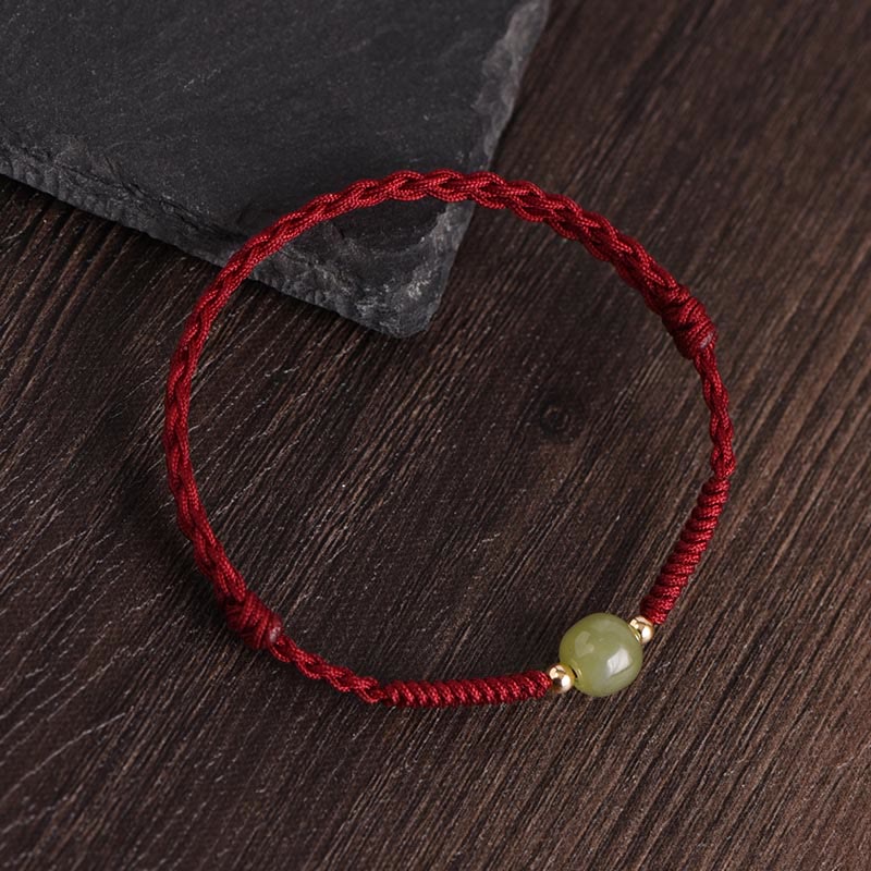 Wear FengShui Natural Hetian Jade 999 Gold Beads Protection Luck Braided Bracelet Anklet