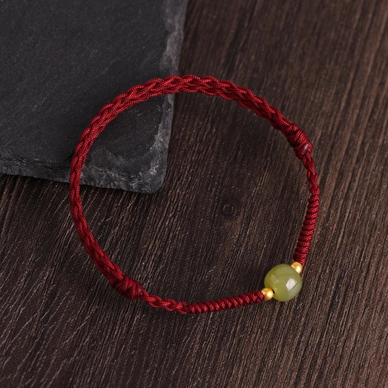 Wear FengShui Natural Hetian Jade 999 Gold Beads Protection Luck Braided Bracelet Anklet