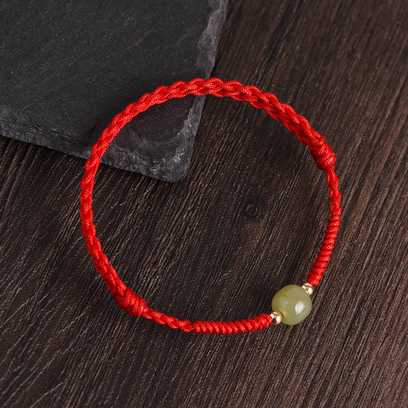 Wear FengShui Natural Hetian Jade 999 Gold Beads Protection Luck Braided Bracelet Anklet