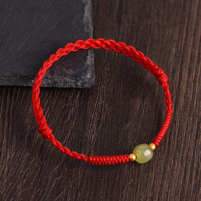 Wear FengShui Natural Hetian Jade 999 Gold Beads Protection Luck Braided Bracelet Anklet