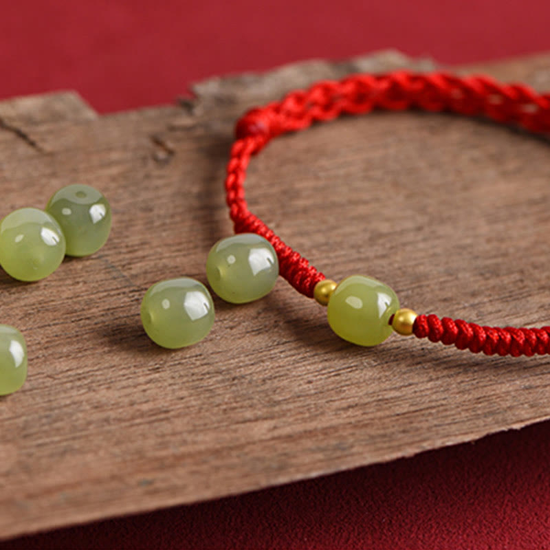 Wear FengShui Natural Hetian Jade 999 Gold Beads Protection Luck Braided Bracelet Anklet