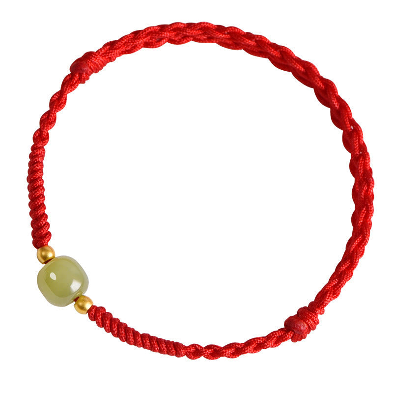 Wear FengShui Natural Hetian Jade 999 Gold Beads Protection Luck Braided Bracelet Anklet
