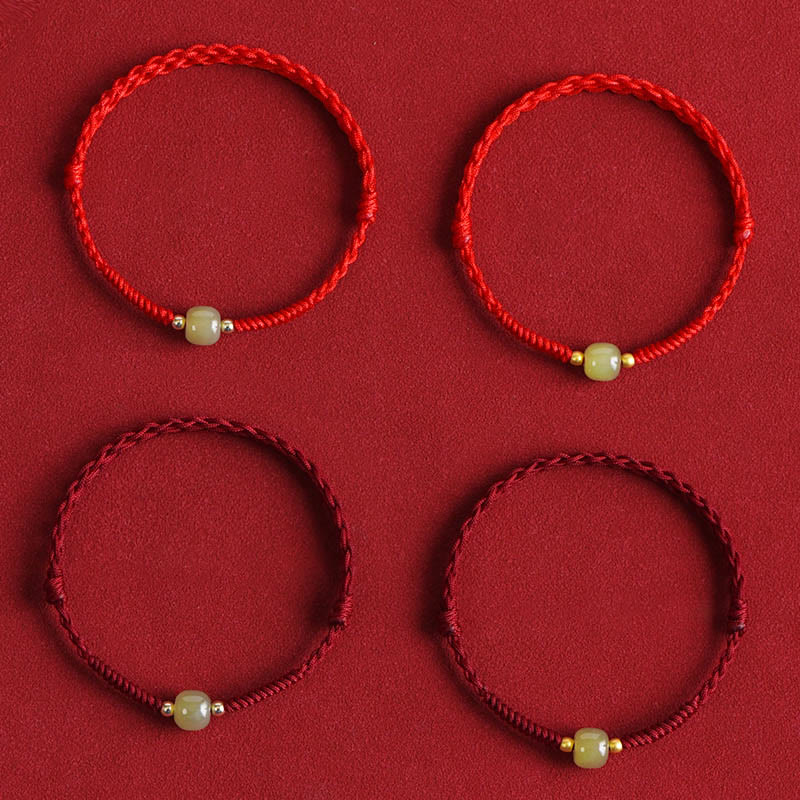 Wear FengShui Natural Hetian Jade 999 Gold Beads Protection Luck Braided Bracelet Anklet