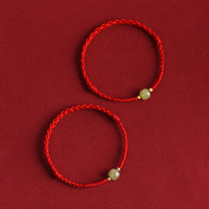 Wear FengShui Natural Hetian Jade 999 Gold Beads Protection Luck Braided Bracelet Anklet
