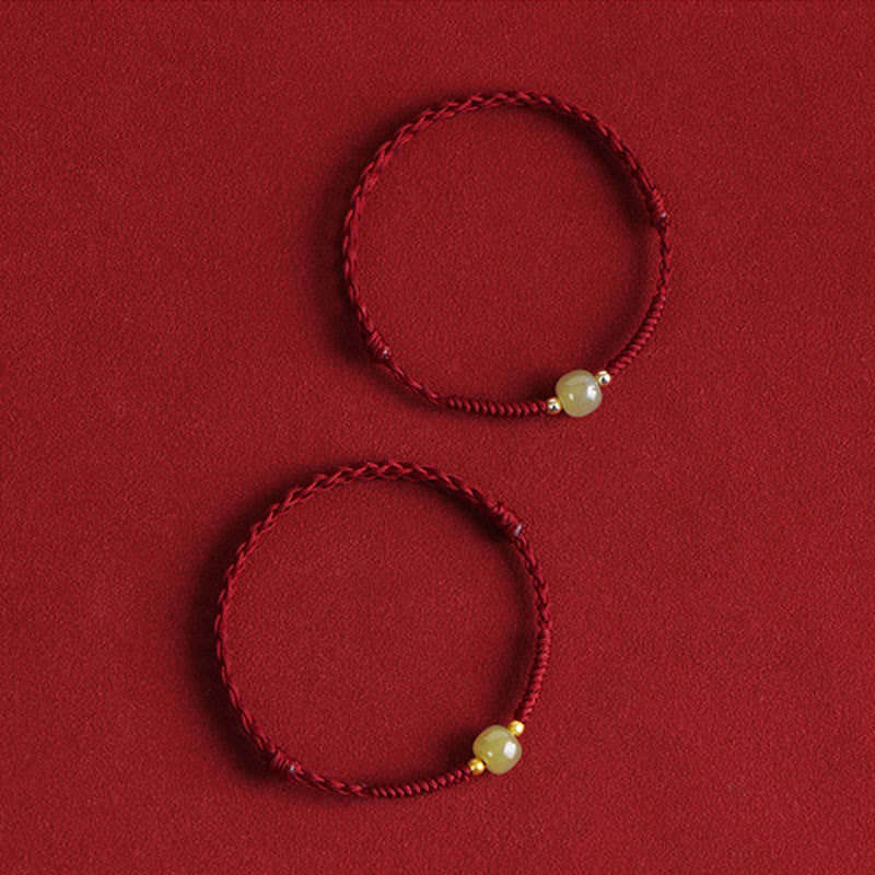 Wear FengShui Natural Hetian Jade 999 Gold Beads Protection Luck Braided Bracelet Anklet