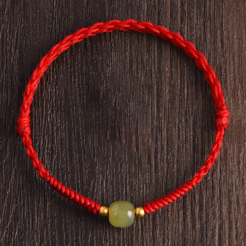 Wear FengShui Natural Hetian Jade 999 Gold Beads Protection Luck Braided Bracelet Anklet