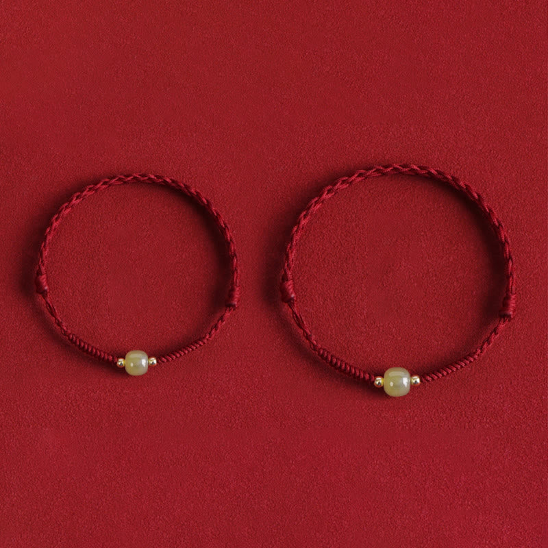 Wear FengShui Natural Hetian Jade 999 Gold Beads Protection Luck Braided Bracelet Anklet