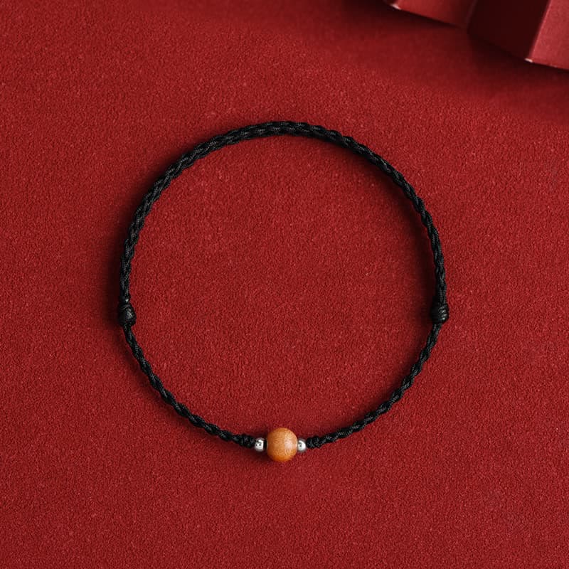 Wear FengShui Natural Peach Wood Bead Luck Braided Bracelet Anklet