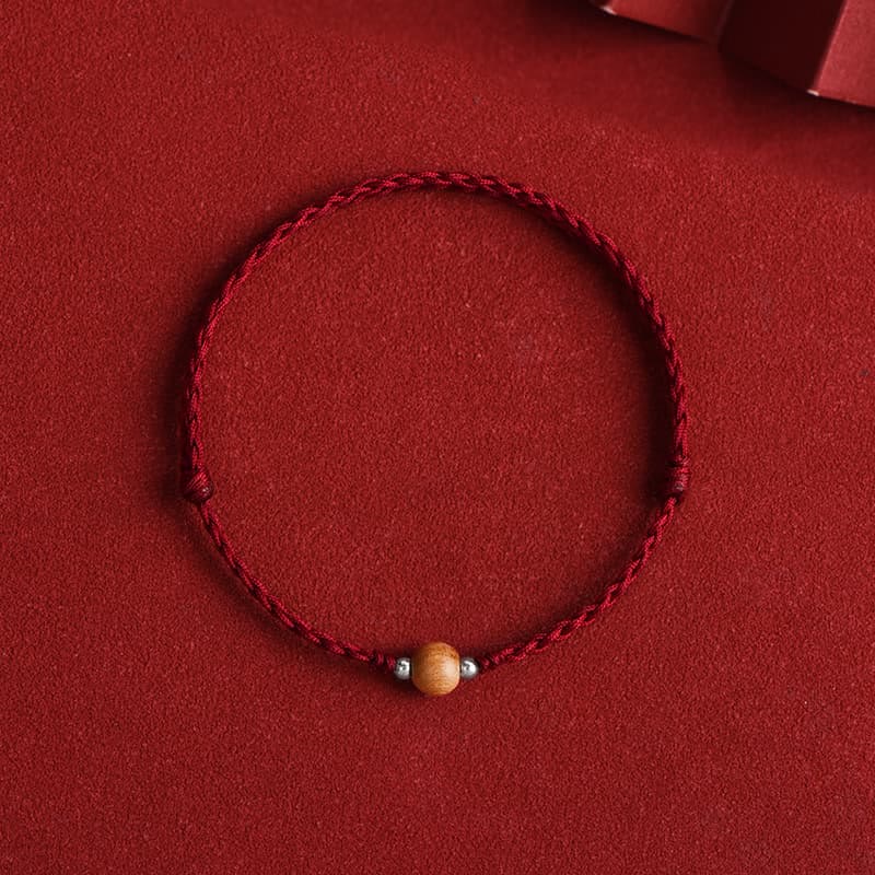 Wear FengShui Natural Peach Wood Bead Luck Braided Bracelet Anklet