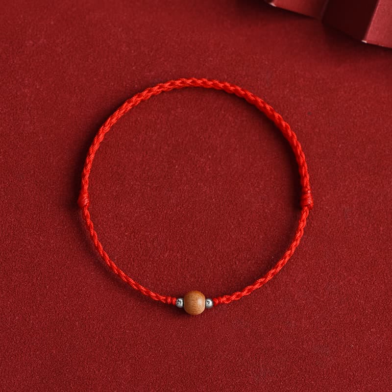 Wear FengShui Natural Peach Wood Bead Luck Braided Bracelet Anklet